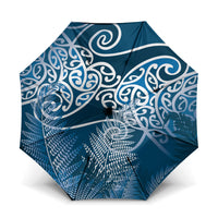 Aotearoa Maori Koru Curves Umbrella Silver Ferns - Navy Blue LT7 One Size Folded 11.42 inch Opened Diameter 37.4 inch Navy Blue - Polynesian Pride