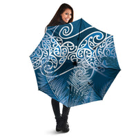 Aotearoa Maori Koru Curves Umbrella Silver Ferns - Navy Blue LT7 - Polynesian Pride
