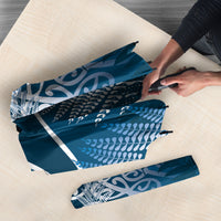 Aotearoa Maori Koru Curves Umbrella Silver Ferns - Navy Blue LT7 - Polynesian Pride