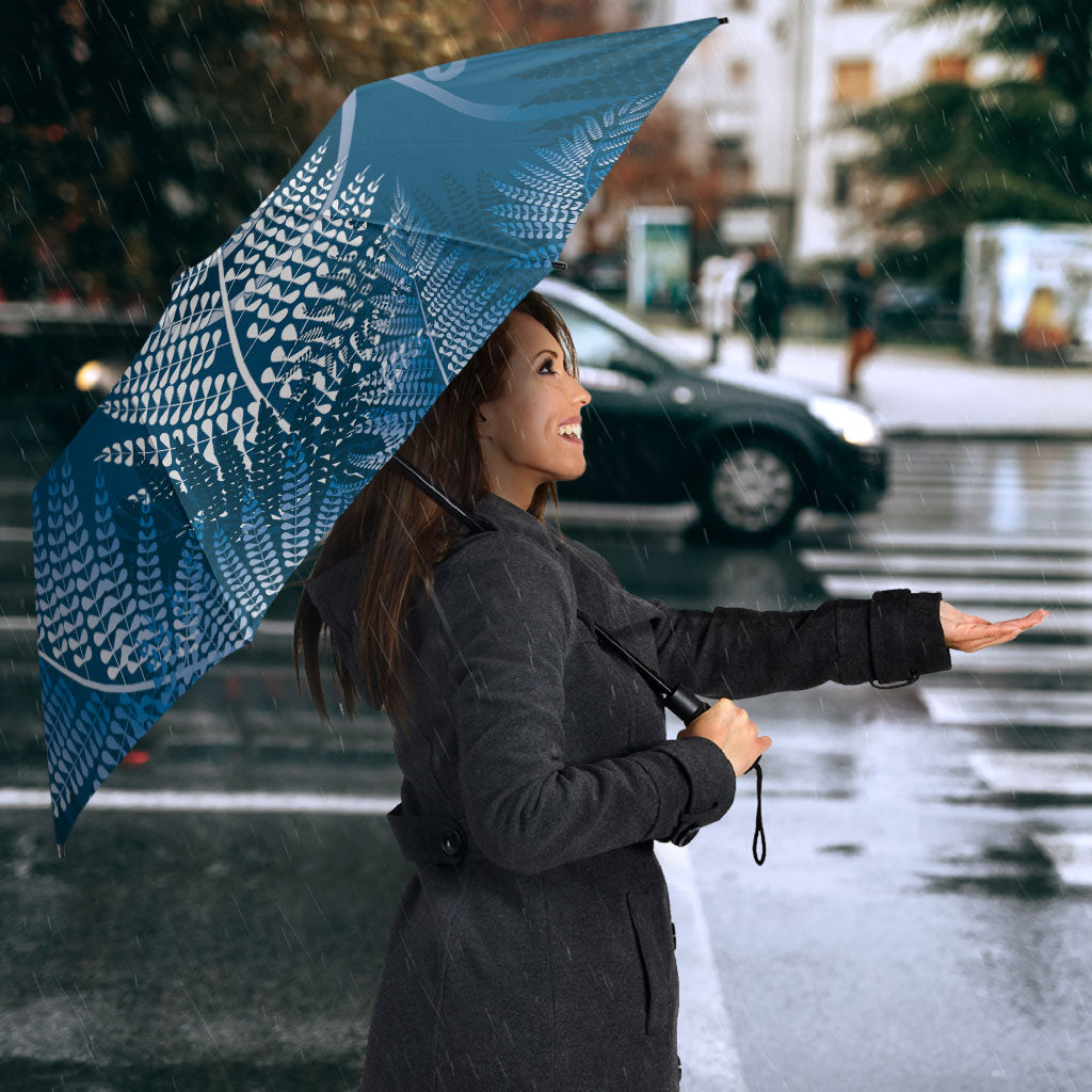 Aotearoa Maori Koru Curves Umbrella Silver Ferns - Navy Blue LT7 - Polynesian Pride