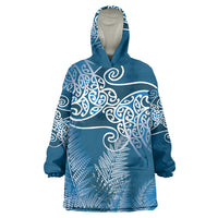 Aotearoa Maori Koru Curves Wearable Blanket Hoodie Silver Ferns - Navy Blue LT7 One Size Navy Blue - Polynesian Pride