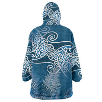 Aotearoa Maori Koru Curves Wearable Blanket Hoodie Silver Ferns - Navy Blue LT7 - Polynesian Pride