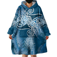 Aotearoa Maori Koru Curves Wearable Blanket Hoodie Silver Ferns - Navy Blue LT7 - Polynesian Pride