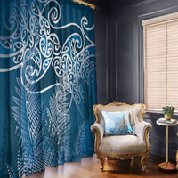 Aotearoa Maori Koru Curves Window Curtain Silver Ferns - Navy Blue