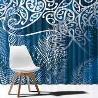 Aotearoa Maori Koru Curves Window Curtain Silver Ferns - Navy Blue