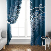Aotearoa Maori Koru Curves Window Curtain Silver Ferns - Navy Blue
