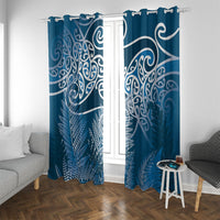 Aotearoa Maori Koru Curves Window Curtain Silver Ferns - Navy Blue