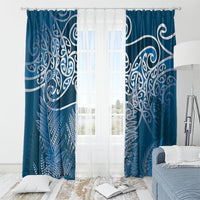 Aotearoa Maori Koru Curves Window Curtain Silver Ferns - Navy Blue