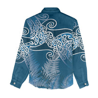 Aotearoa Maori Koru Curves Women Casual Shirt Silver Ferns - Navy Blue LT7 - Polynesian Pride