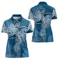 Aotearoa Maori Koru Curves Women Polo Shirt Silver Ferns - Navy Blue LT7 - Polynesian Pride