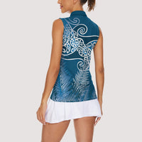 Aotearoa Maori Koru Curves Women Sleeveless Polo Shirt Silver Ferns - Navy Blue LT7 - Polynesian Pride
