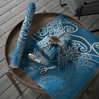 Aotearoa Maori Koru Curves Wrapping Paper Silver Ferns - Navy Blue LT7 - Polynesian Pride