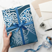 Aotearoa Maori Koru Curves Wrapping Paper Silver Ferns - Navy Blue LT7 - Polynesian Pride