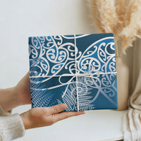 Aotearoa Maori Koru Curves Wrapping Paper Silver Ferns - Navy Blue LT7 - Polynesian Pride