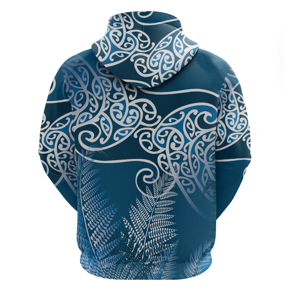 Aotearoa Maori Koru Curves Zip Hoodie Silver Ferns - Navy Blue LT7 - Polynesian Pride