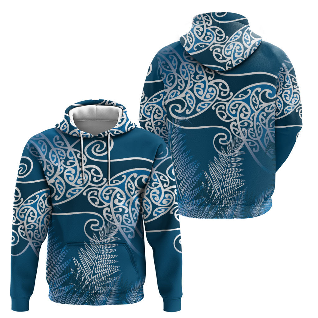 Aotearoa Maori Koru Curves Zip Hoodie Silver Ferns - Navy Blue LT7 - Polynesian Pride