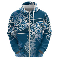 Aotearoa Maori Koru Curves Zip Hoodie Silver Ferns - Navy Blue LT7 - Polynesian Pride