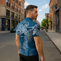 Aotearoa Maori Koru Curves Zipper Polo Shirt Silver Ferns - Navy Blue LT7 - Polynesian Pride
