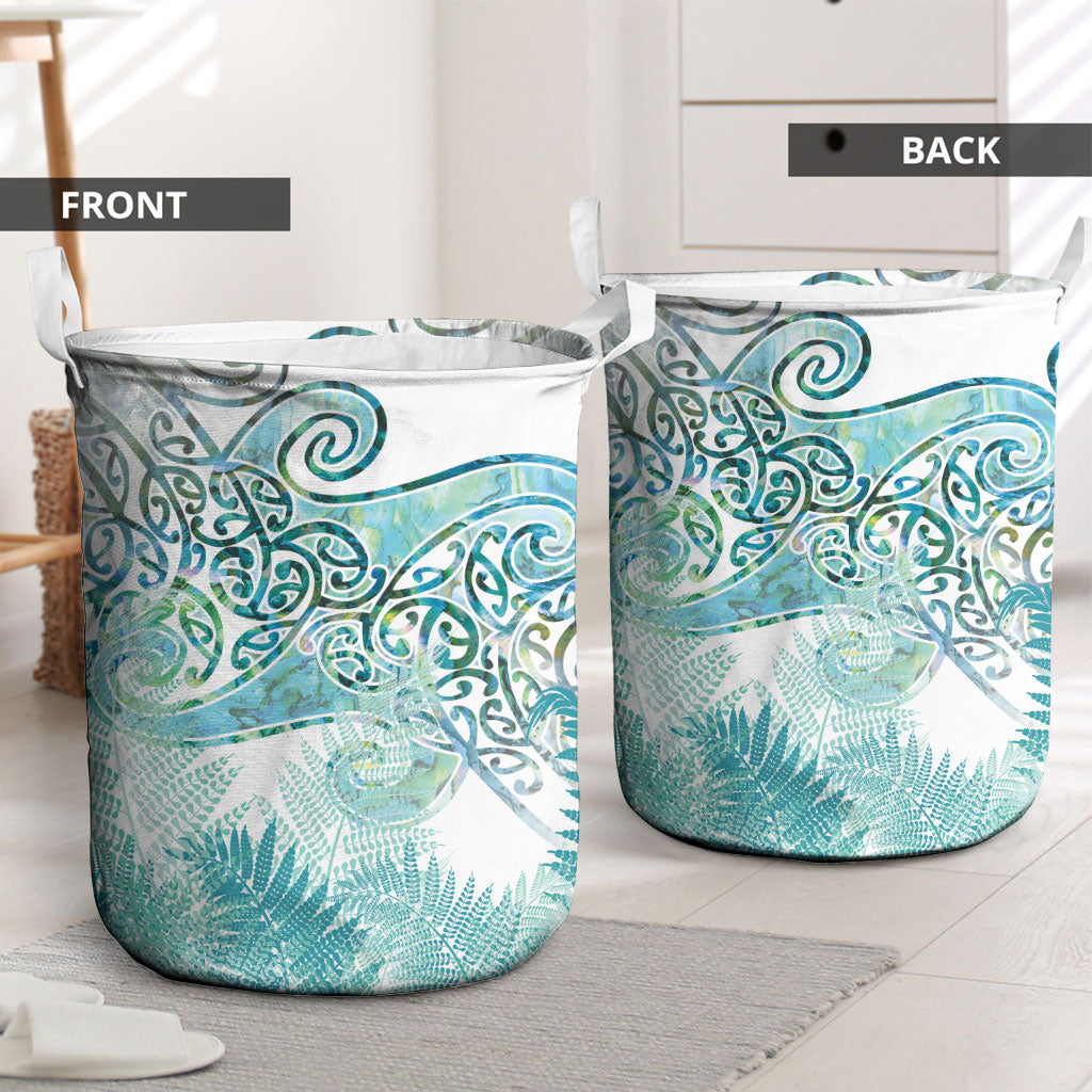 Aotearoa Maori Koru Curves Laundry Basket Mossy Paua Shell