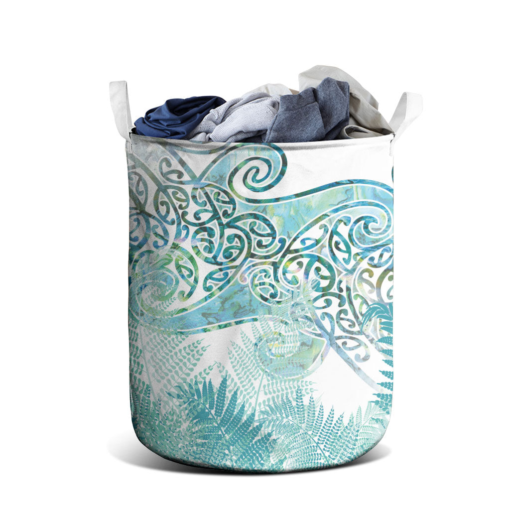 Aotearoa Maori Koru Curves Laundry Basket Mossy Paua Shell