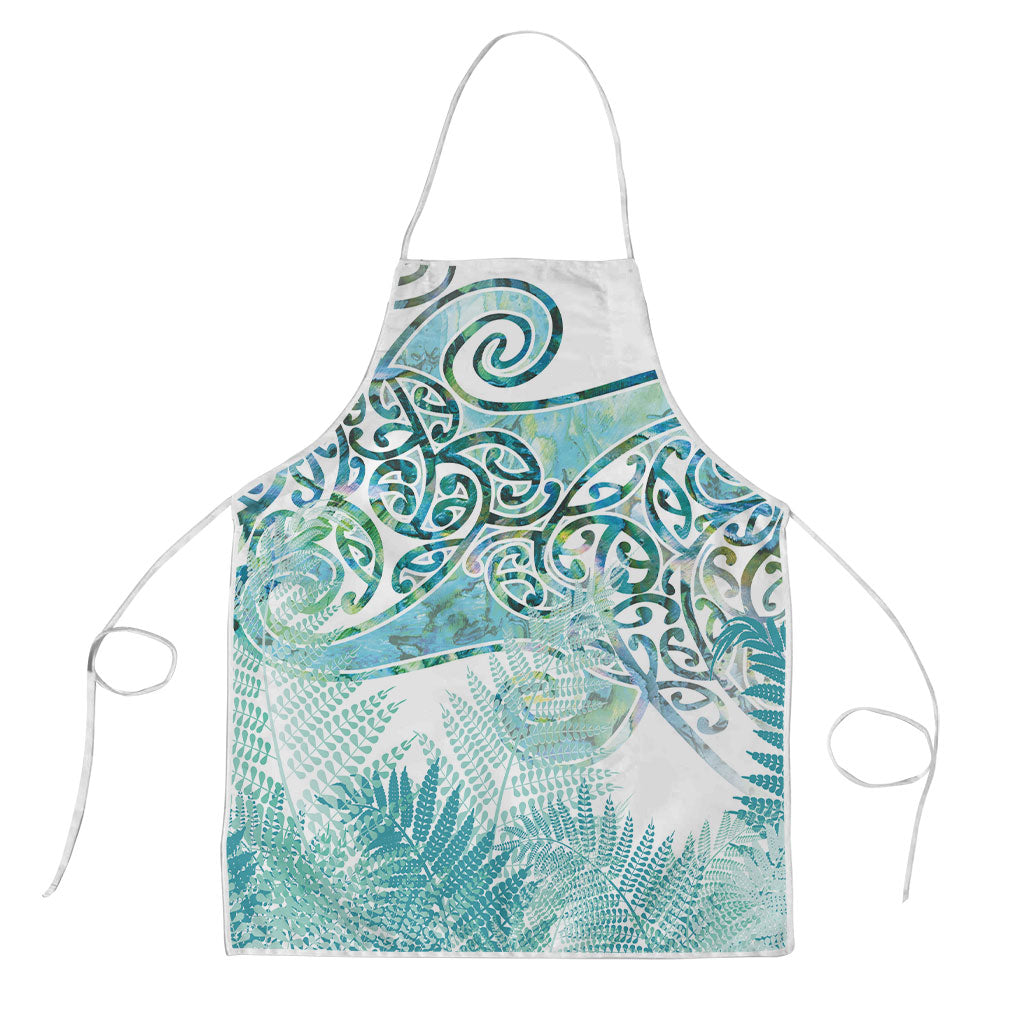 Aotearoa Maori Koru Curves Apron Mossy Paua Shell
