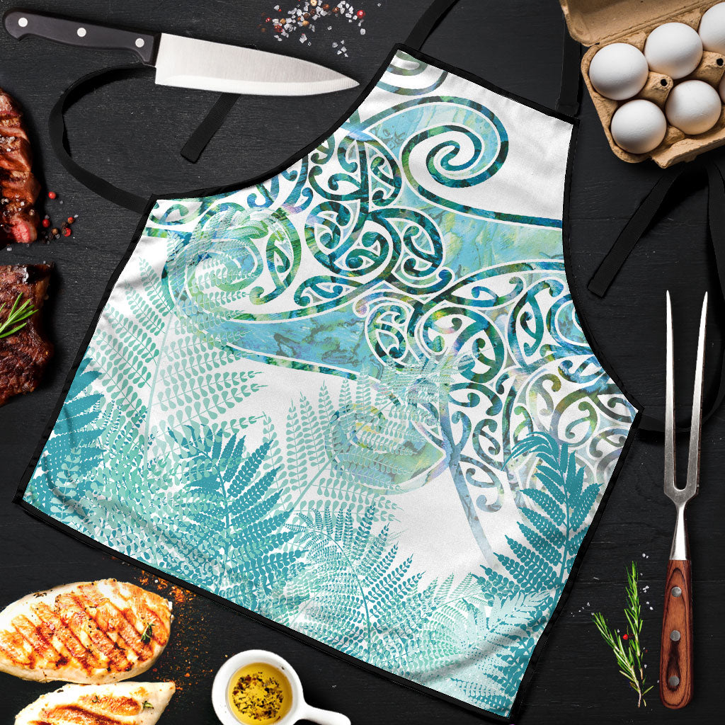 Aotearoa Maori Koru Curves Apron Mossy Paua Shell