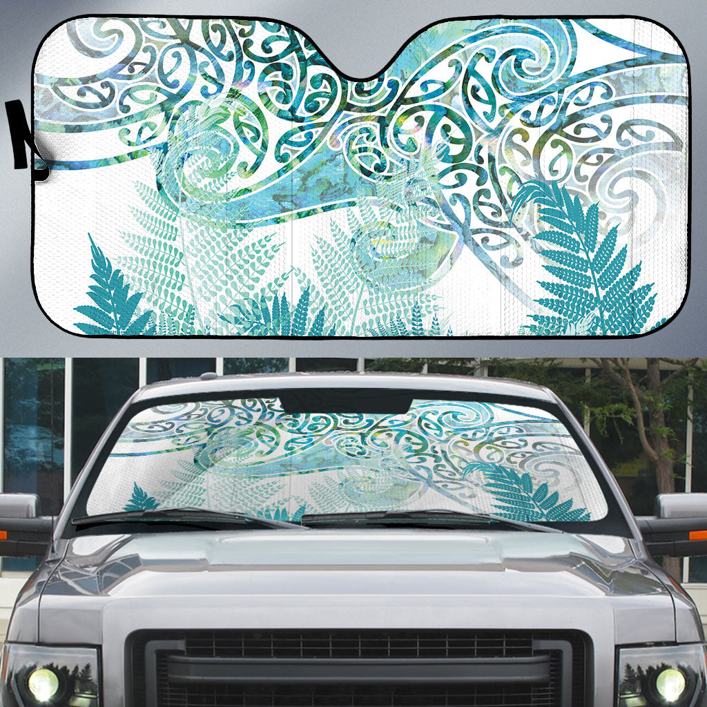 Aotearoa Maori Koru Curves Auto Sun Shade Mossy Paua Shell LT7 Green - Polynesian Pride
