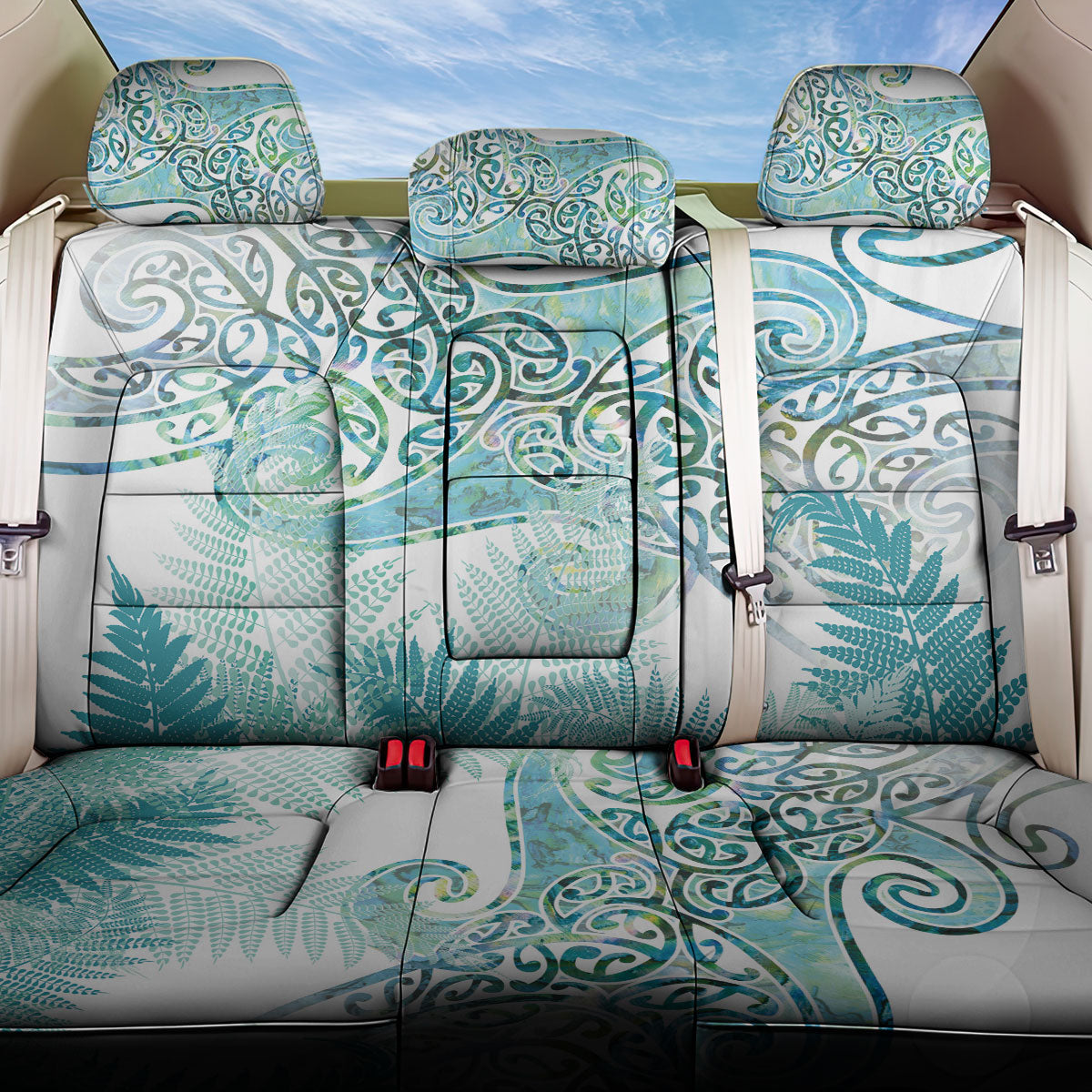 Aotearoa Maori Koru Curves Back Car Seat Cover Mossy Paua Shell LT7 One Size Green - Polynesian Pride