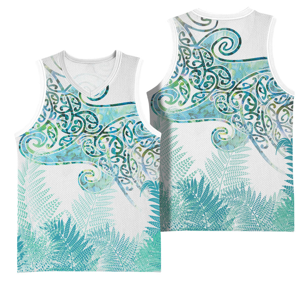 Aotearoa Maori Koru Curves Basketball Jersey Mossy Paua Shell LT7 - Polynesian Pride