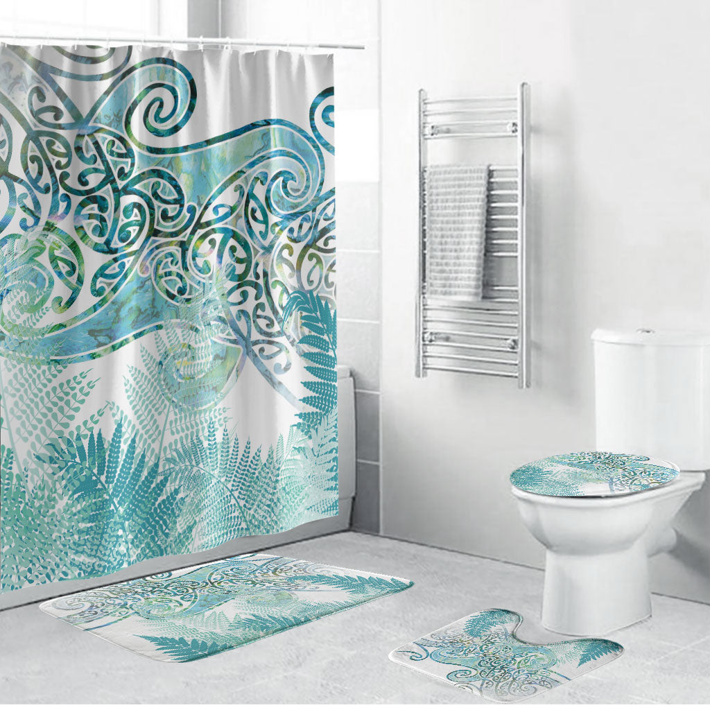 Aotearoa Maori Koru Curves Bathroom Set Mossy Paua Shell LT7 Bathroom Set (4 pcs) Green - Polynesian Pride