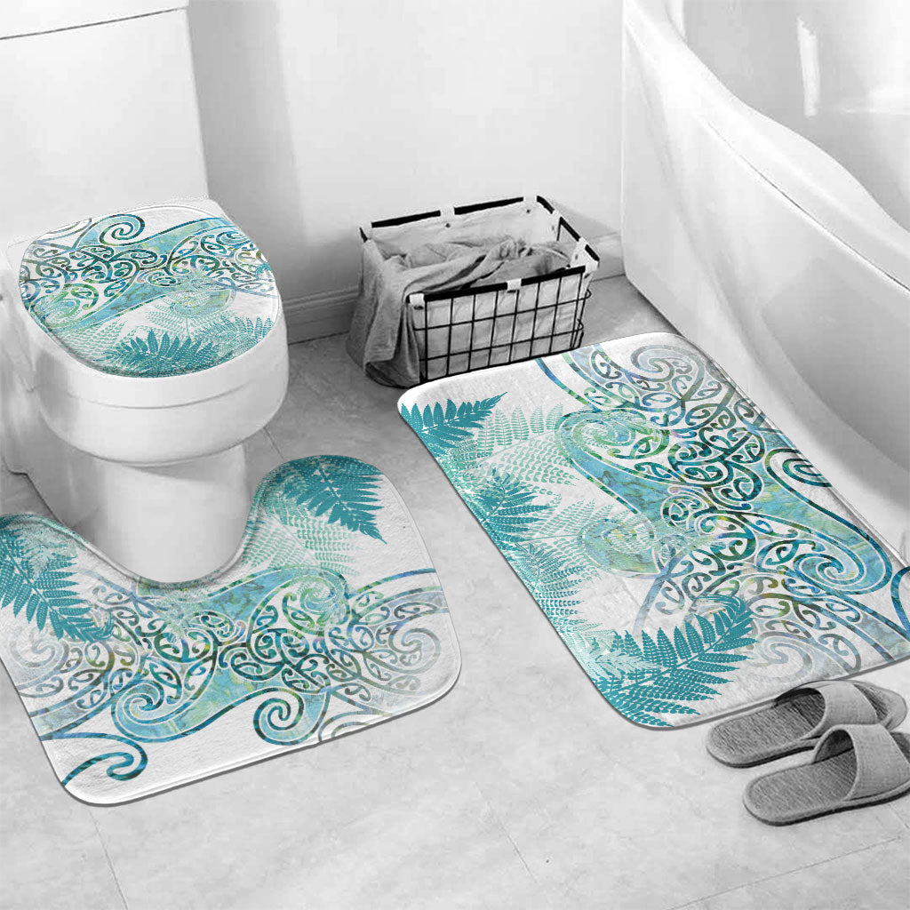 Aotearoa Maori Koru Curves Bathroom Set Mossy Paua Shell LT7 Mat Set Only (3 pcs) One Size Green - Polynesian Pride