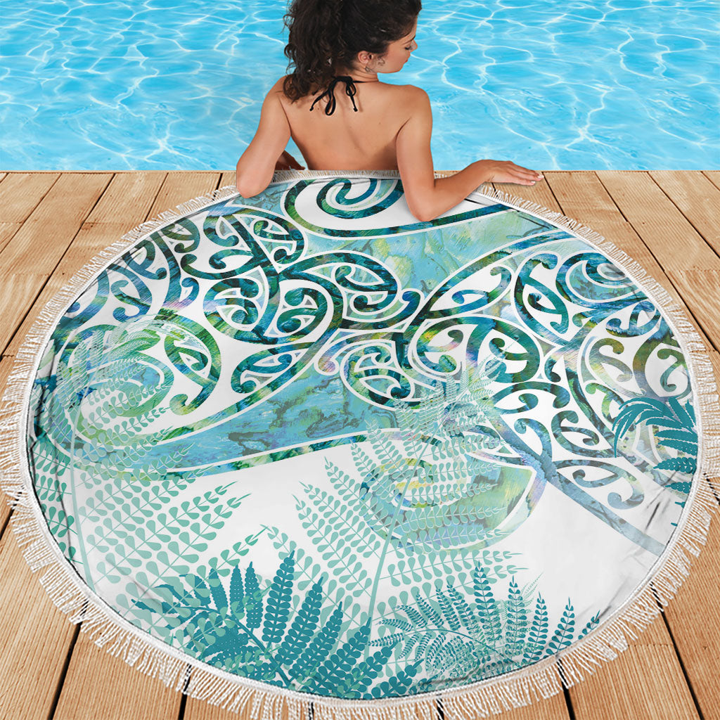 Aotearoa Maori Koru Curves Beach Blanket Mossy Paua Shell LT7 - Polynesian Pride