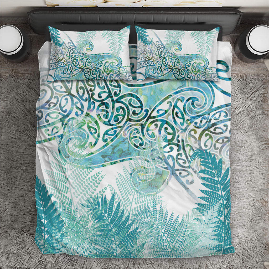 Aotearoa Maori Koru Curves Bedding Set Mossy Paua Shell LT7 Green - Polynesian Pride