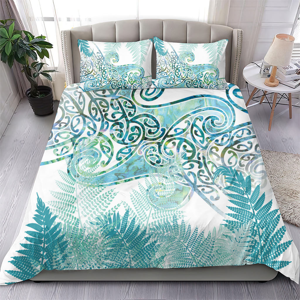 Aotearoa Maori Koru Curves Bedding Set Mossy Paua Shell LT7 - Polynesian Pride