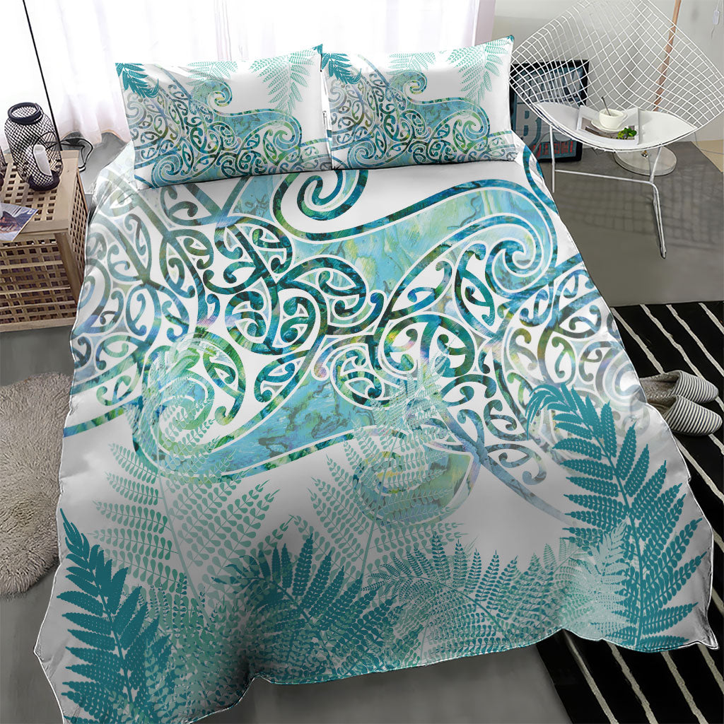 Aotearoa Maori Koru Curves Bedding Set Mossy Paua Shell LT7 - Polynesian Pride