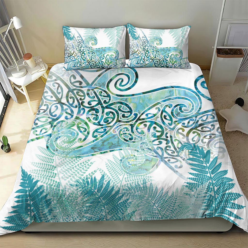 Aotearoa Maori Koru Curves Bedding Set Mossy Paua Shell LT7 - Polynesian Pride
