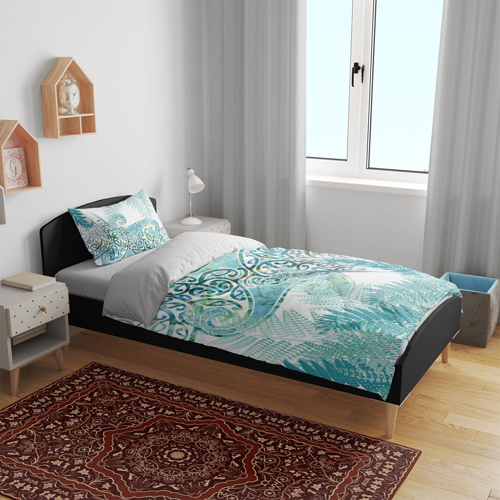 Aotearoa Maori Koru Curves Bedding Set Mossy Paua Shell LT7 - Polynesian Pride