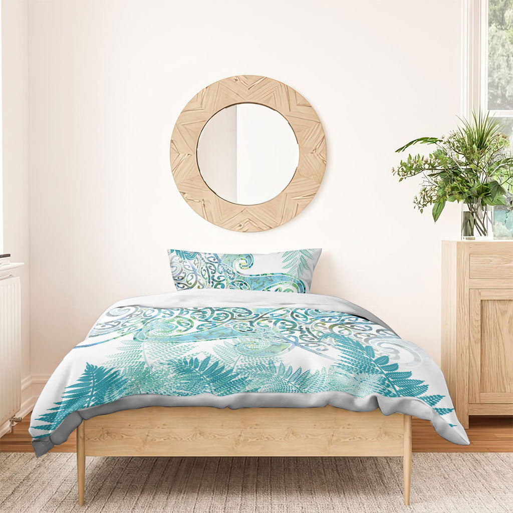 Aotearoa Maori Koru Curves Bedding Set Mossy Paua Shell LT7 - Polynesian Pride