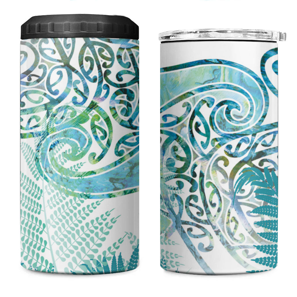 Aotearoa Maori Koru Curves 4 in 1 Can Cooler Tumbler Mossy Paua Shell