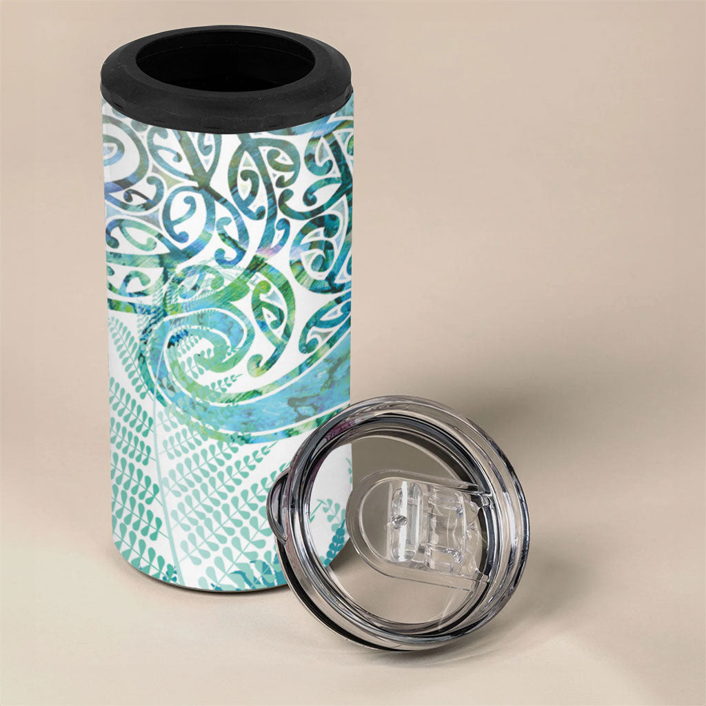 Aotearoa Maori Koru Curves 4 in 1 Can Cooler Tumbler Mossy Paua Shell