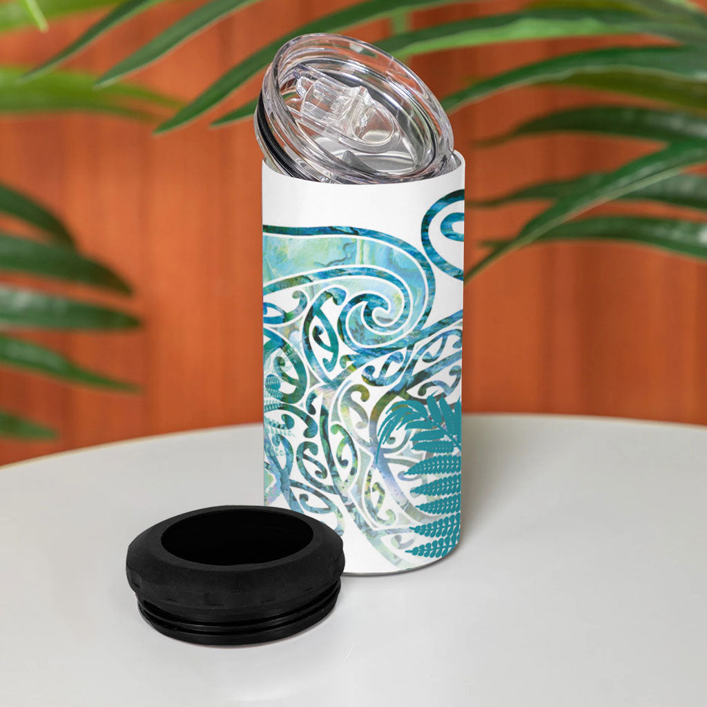 Aotearoa Maori Koru Curves 4 in 1 Can Cooler Tumbler Mossy Paua Shell