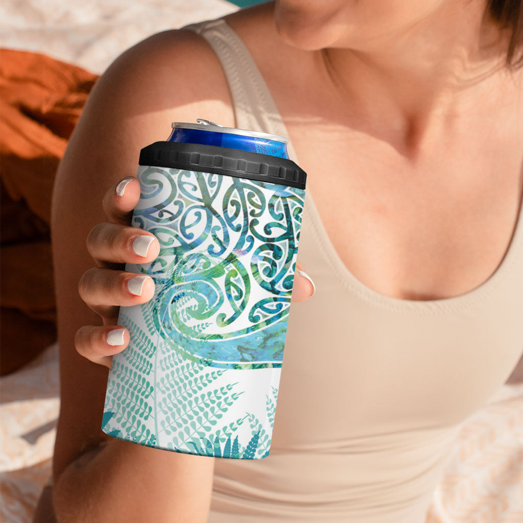 Aotearoa Maori Koru Curves 4 in 1 Can Cooler Tumbler Mossy Paua Shell