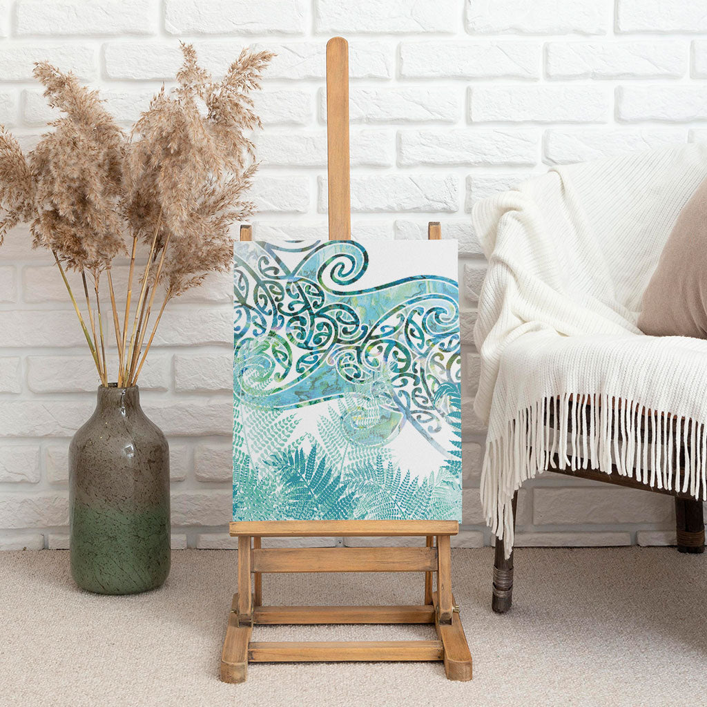 Aotearoa Maori Koru Curves Canvas Wall Art Mossy Paua Shell LT7 - Polynesian Pride