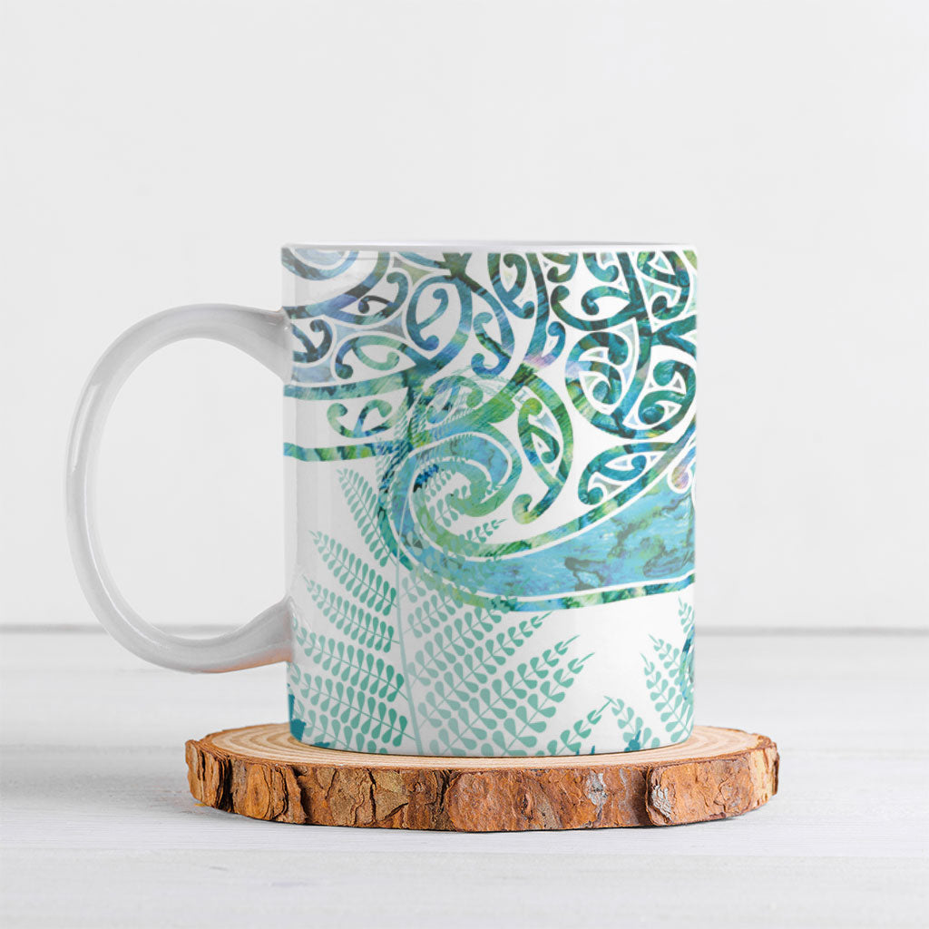 Aotearoa Maori Koru Curves Ceramic Mug Mossy Paua Shell LT7 Green - Polynesian Pride