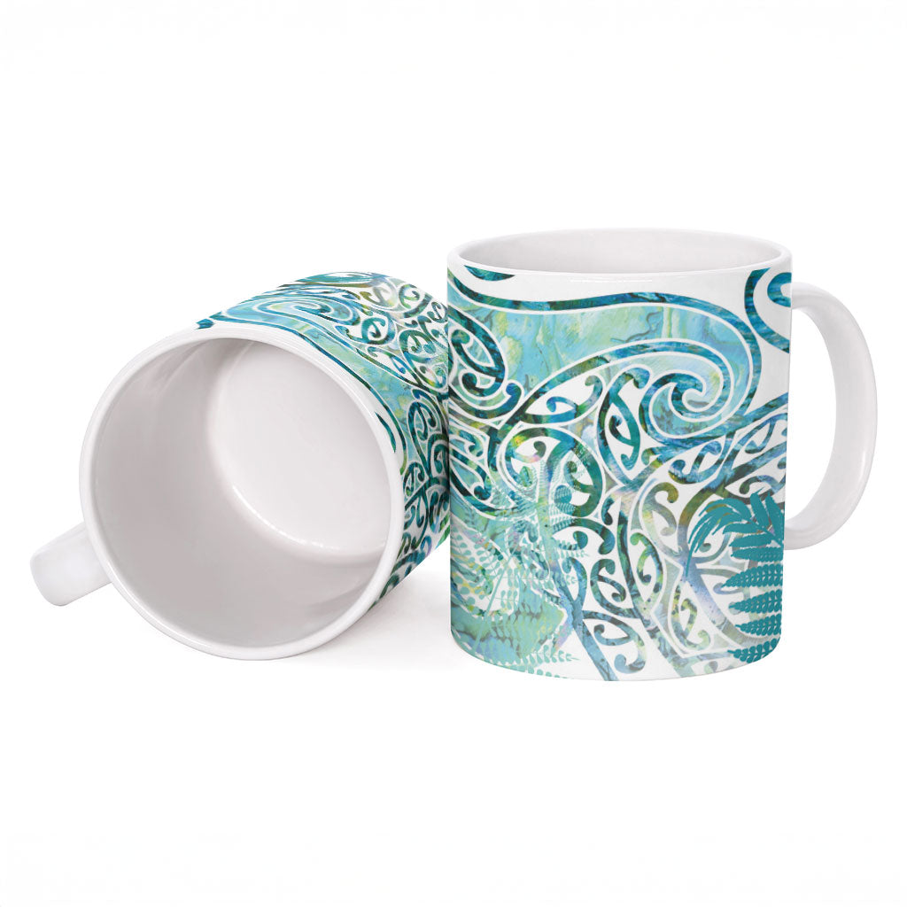 Aotearoa Maori Koru Curves Ceramic Mug Mossy Paua Shell LT7 - Polynesian Pride