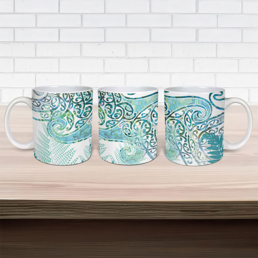 Aotearoa Maori Koru Curves Ceramic Mug Mossy Paua Shell LT7 - Polynesian Pride