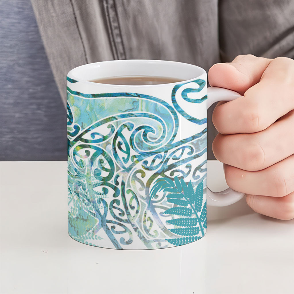 Aotearoa Maori Koru Curves Ceramic Mug Mossy Paua Shell LT7 - Polynesian Pride