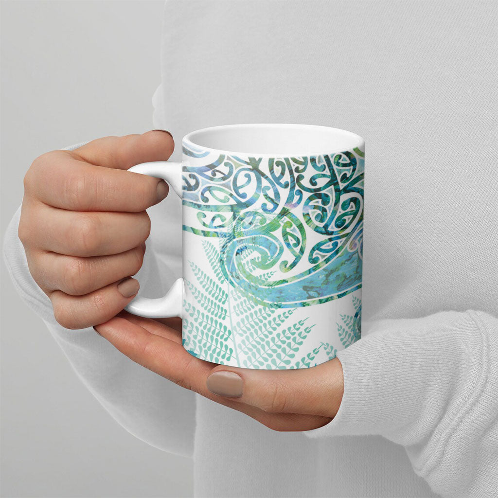 Aotearoa Maori Koru Curves Ceramic Mug Mossy Paua Shell LT7 - Polynesian Pride