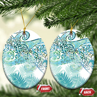 Aotearoa Maori Koru Curves Ceramic Ornament Mossy Paua Shell LT7 Oval Green - Polynesian Pride