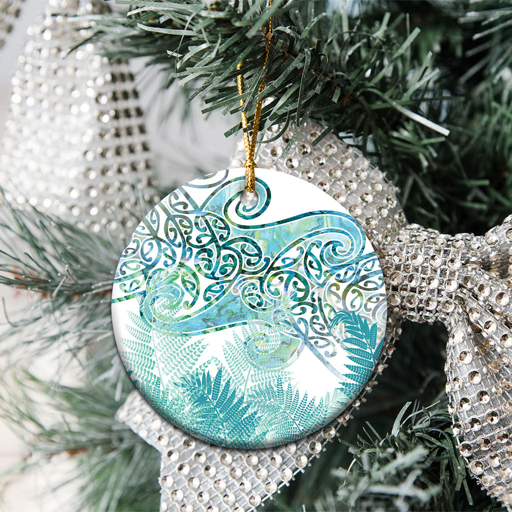 Aotearoa Maori Koru Curves Ceramic Ornament Mossy Paua Shell LT7 - Polynesian Pride